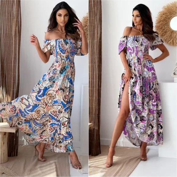 Smocked Paisley Harmony Maxi Dress - Purple - Picture 7 of 7